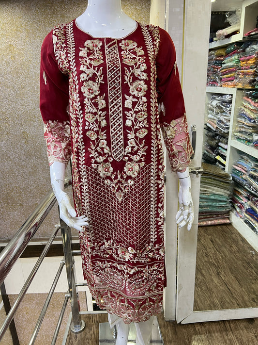 AGHA NOOR REPLICA STITCHED- 07 RED