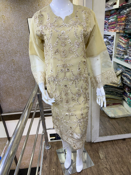 AGHA NOOR REPLICA STITCHED- 16 BEIGE