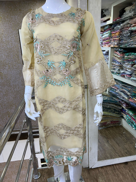 AGHA NOOR REPLICA STITCHED- 14 BEIGE